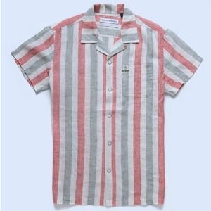 Deus Ex Machina Jose Stripe Linen Short Sleeve Button Up Shirt Mens Medium